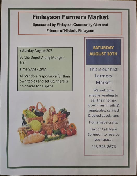 Finlayson Farmers Market Auguth 30th, 2025